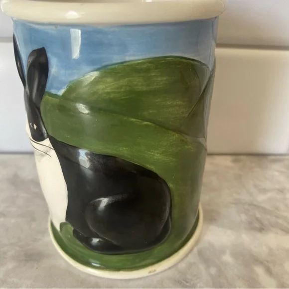 Vintage Black and White Bunny Planter Vase Easter Rabbit Cottage Decor - Picture 4 of 9